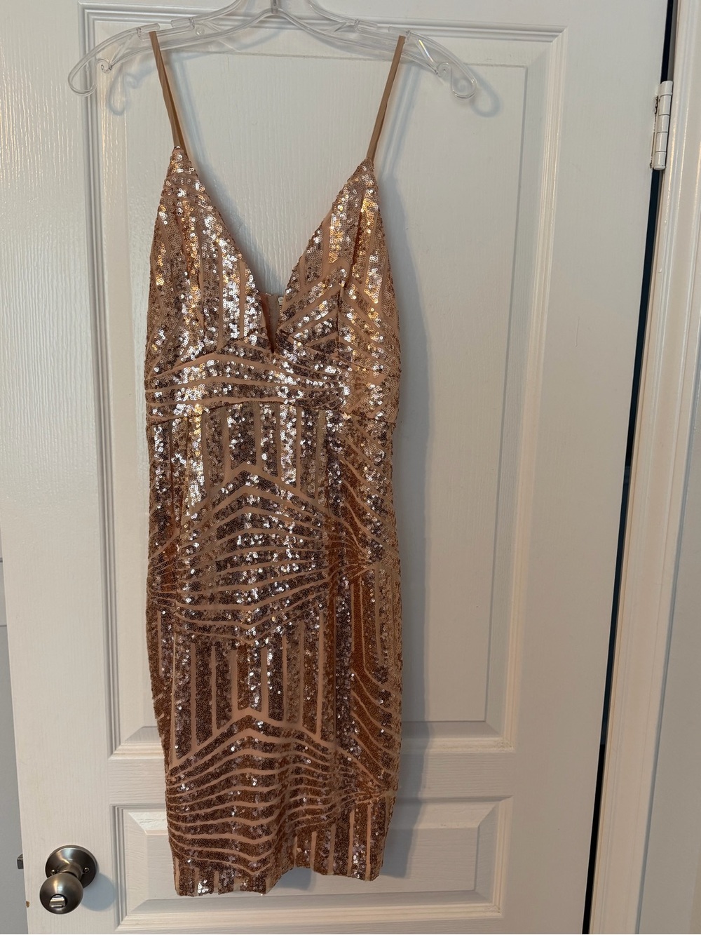 Xenia Boutique Rose Gold Sequin Midi Dress